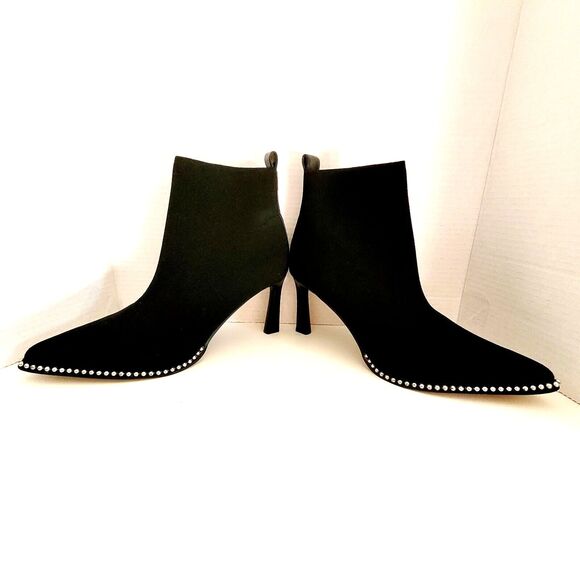 11 BCBGeneration Beya Black Stretch Fabric Ankle Boots Booties Pointed Toe Heels - Picture 8 of 13